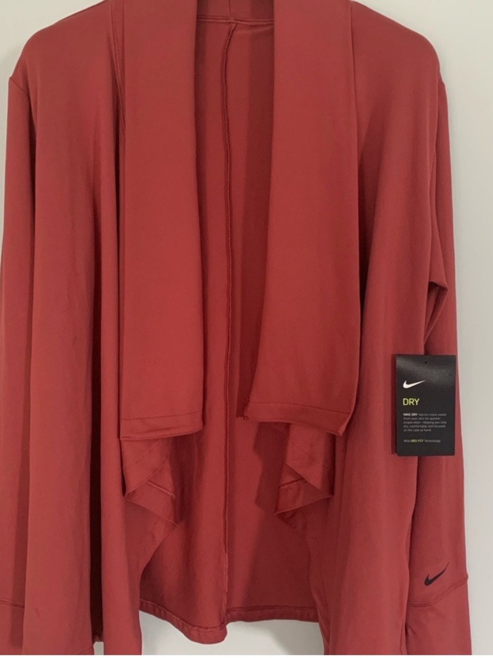 Nike Dri-FIT Open Front Wrap Cardigan Shrug | Rust/Terra Cotta | Size M